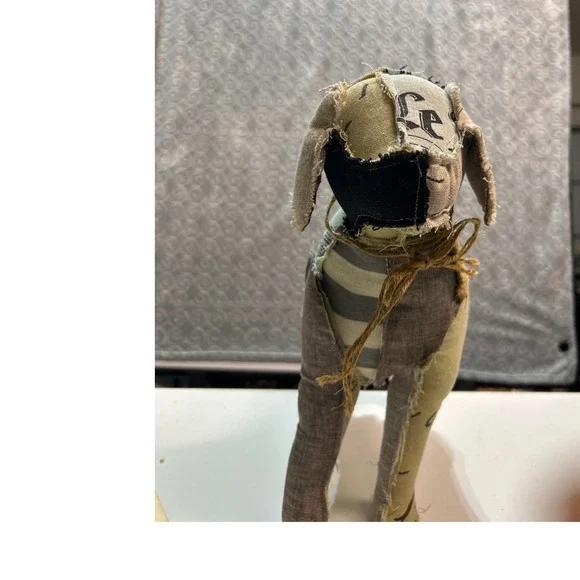 Handmade Fabric Dog Figurine Stuffed Animal Plush Novelty Decor Rustic Farmhouse - Picture 3 of 5